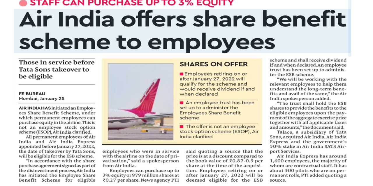 AIR INDIA TO GIVE RS. 98 CRORE WORTH SHARES TO ITS EMPLOYEES, CHECK ELIGIBILITY HERE